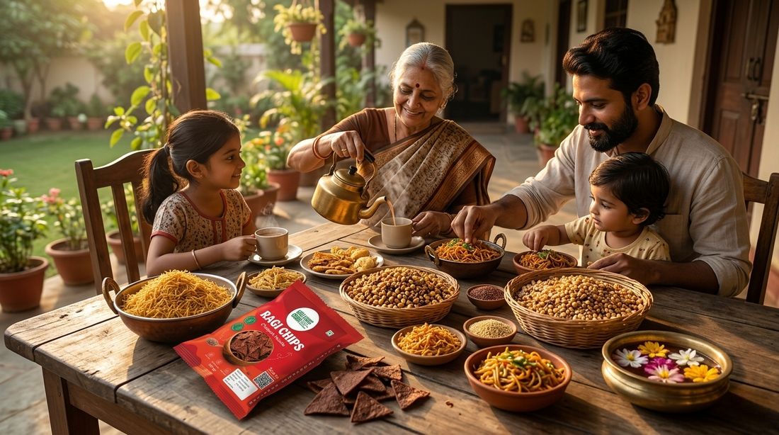 Healthy millet snacks served during Indian evening tea time