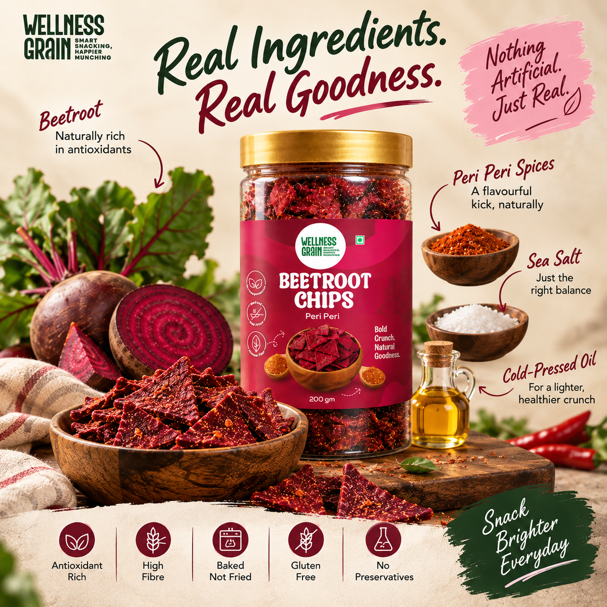 Beetroot Chips – Peri Peri | Baked, Gluten-Free & High-Fibre Snack