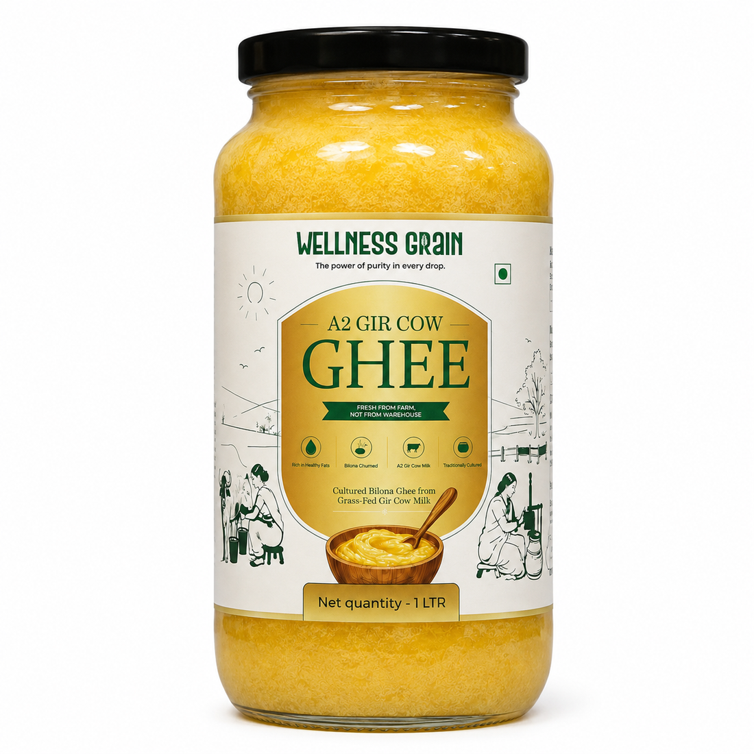 Wellness Grain A2 Gir Cow Bilona Ghee jar