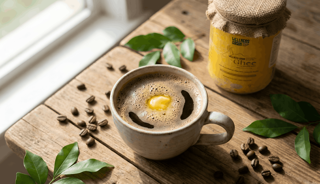 Ghee coffee made with Wellness Grain A2 ghee