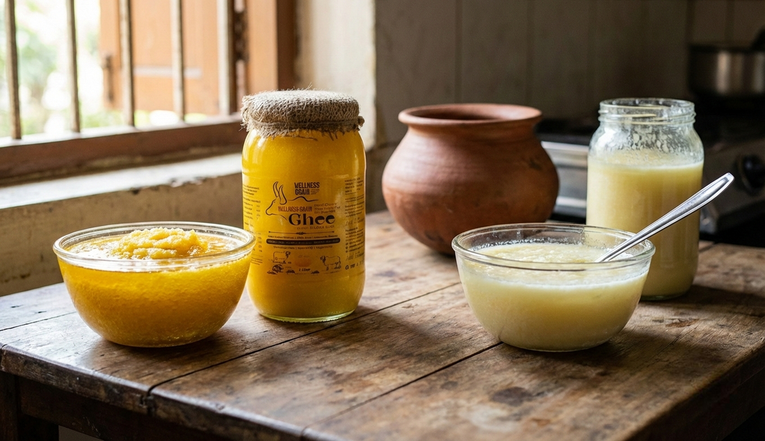 Comparison of A2 bilona ghee and regular cow ghee in an Indian kitchen setting