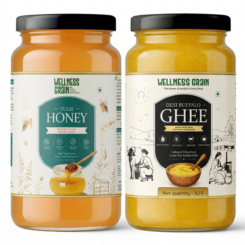A2 Buffalo Ghee & Raw Tulsi Honey Combo