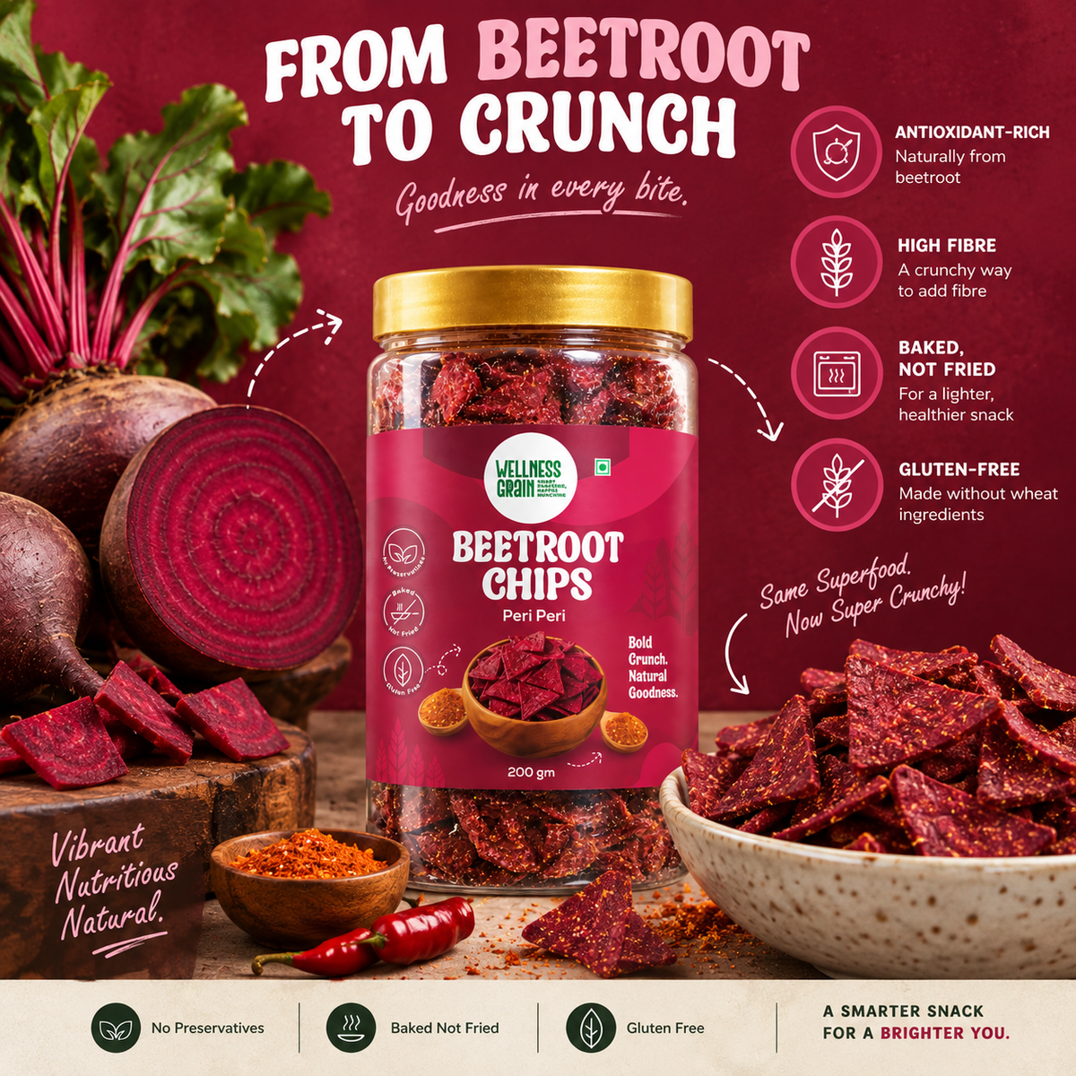 Beetroot Chips – Peri Peri | Baked, Gluten-Free & High-Fibre Snack