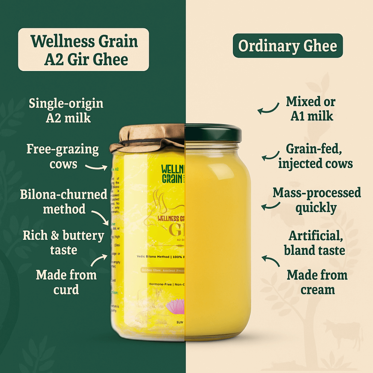 Golden A2 ghee texture prepared using traditional bilona churning
