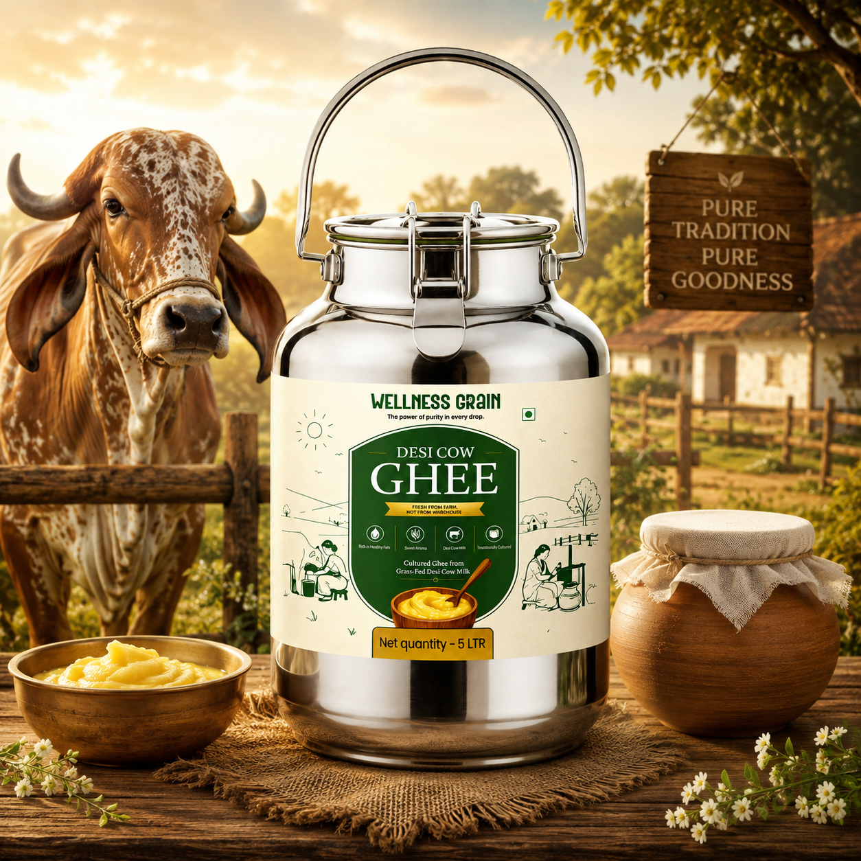 5L A2 Desi Cow Ghee – Cultured, Danedar & Ethically Sourced