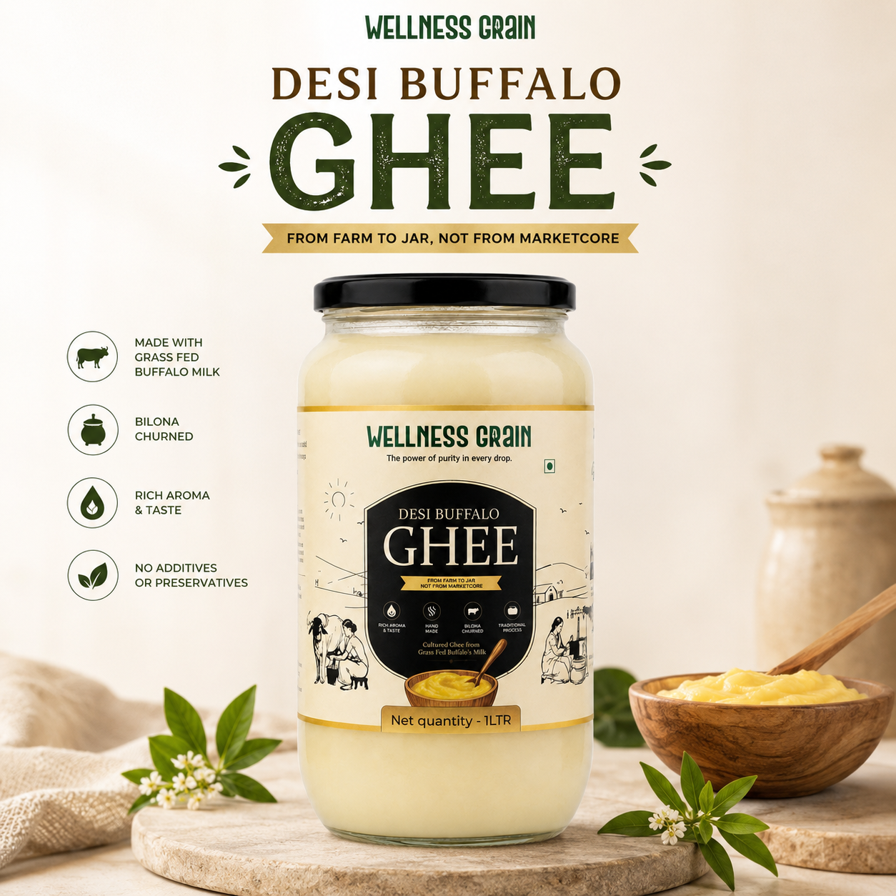 A2 Desi Buffalo Ghee (Buy 1 L get 1 L FREE)