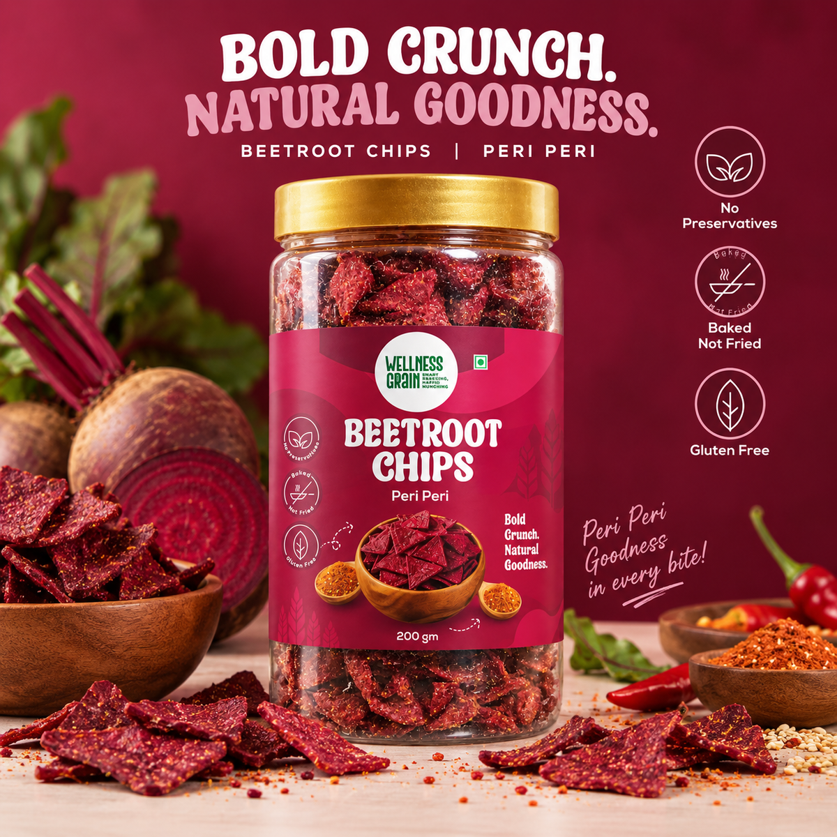 Beetroot Chips – Peri Peri | Baked, Gluten-Free & High-Fibre Snack