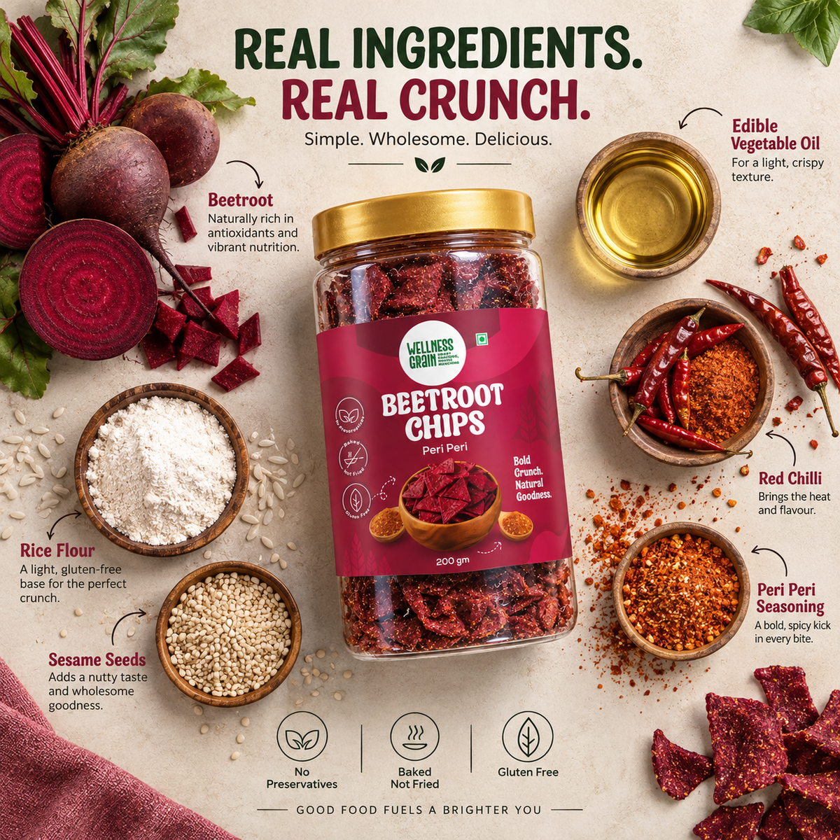 Beetroot Chips – Peri Peri | Baked, Gluten-Free & High-Fibre Snack