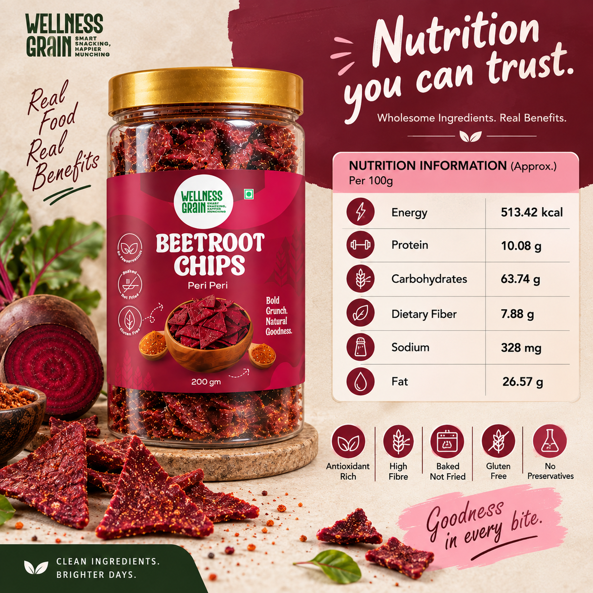 Beetroot Chips – Peri Peri | Baked, Gluten-Free & High-Fibre Snack