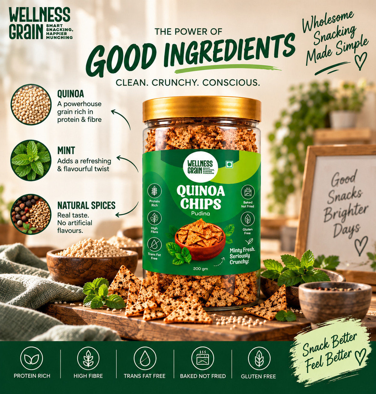 Quinoa Chips – Pudina | Baked, Protein-Rich & High-Fibre Snack