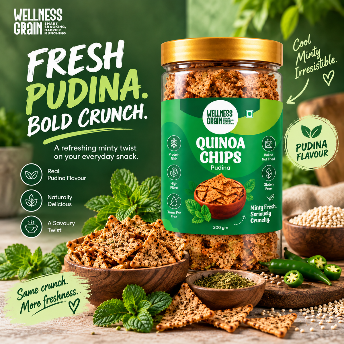 Quinoa Chips – Pudina | Baked, Protein-Rich & High-Fibre Snack