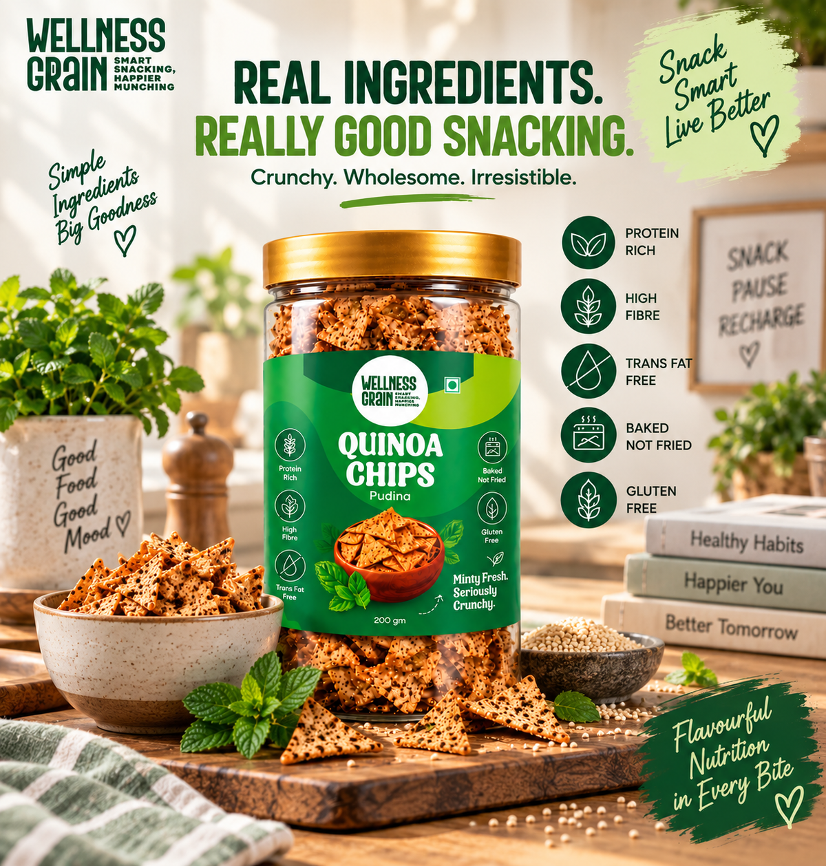 Quinoa Chips – Pudina | Baked, Protein-Rich & High-Fibre Snack
