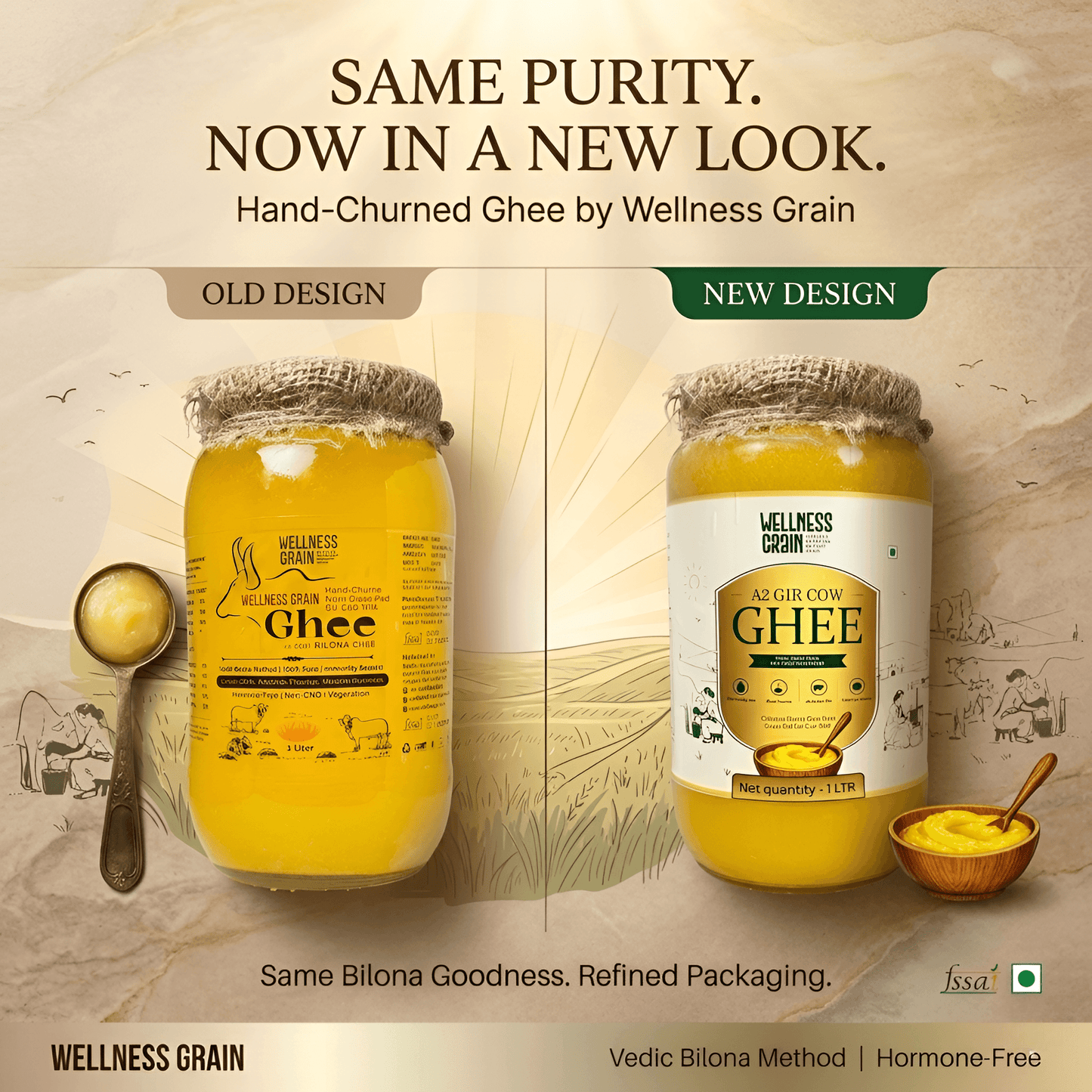 A2 Gir Cow Traditional Bilona Ghee Fresh Batch | Lab Tested | - Wellness Grain