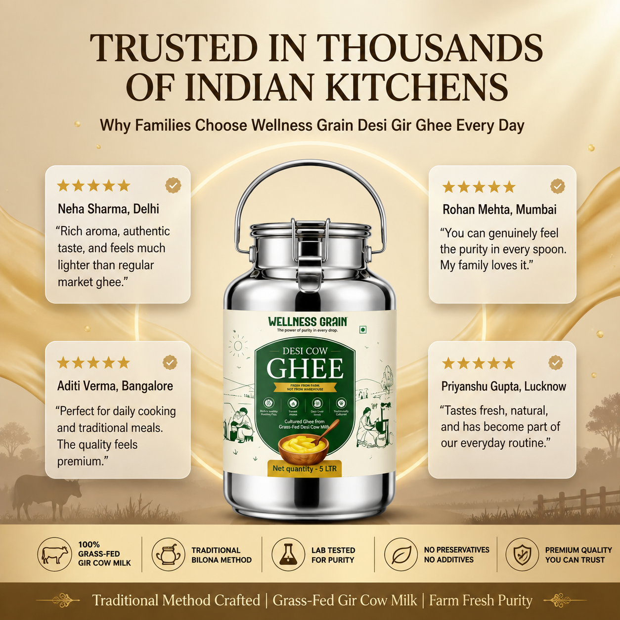 5L A2 Desi Cow Ghee – Cultured, Danedar & Ethically Sourced