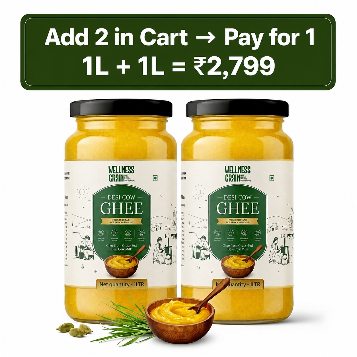 A2 Gir Cow Desi Ghee ( Add 2 *1 L to Cart, Pay for Only 1 L)