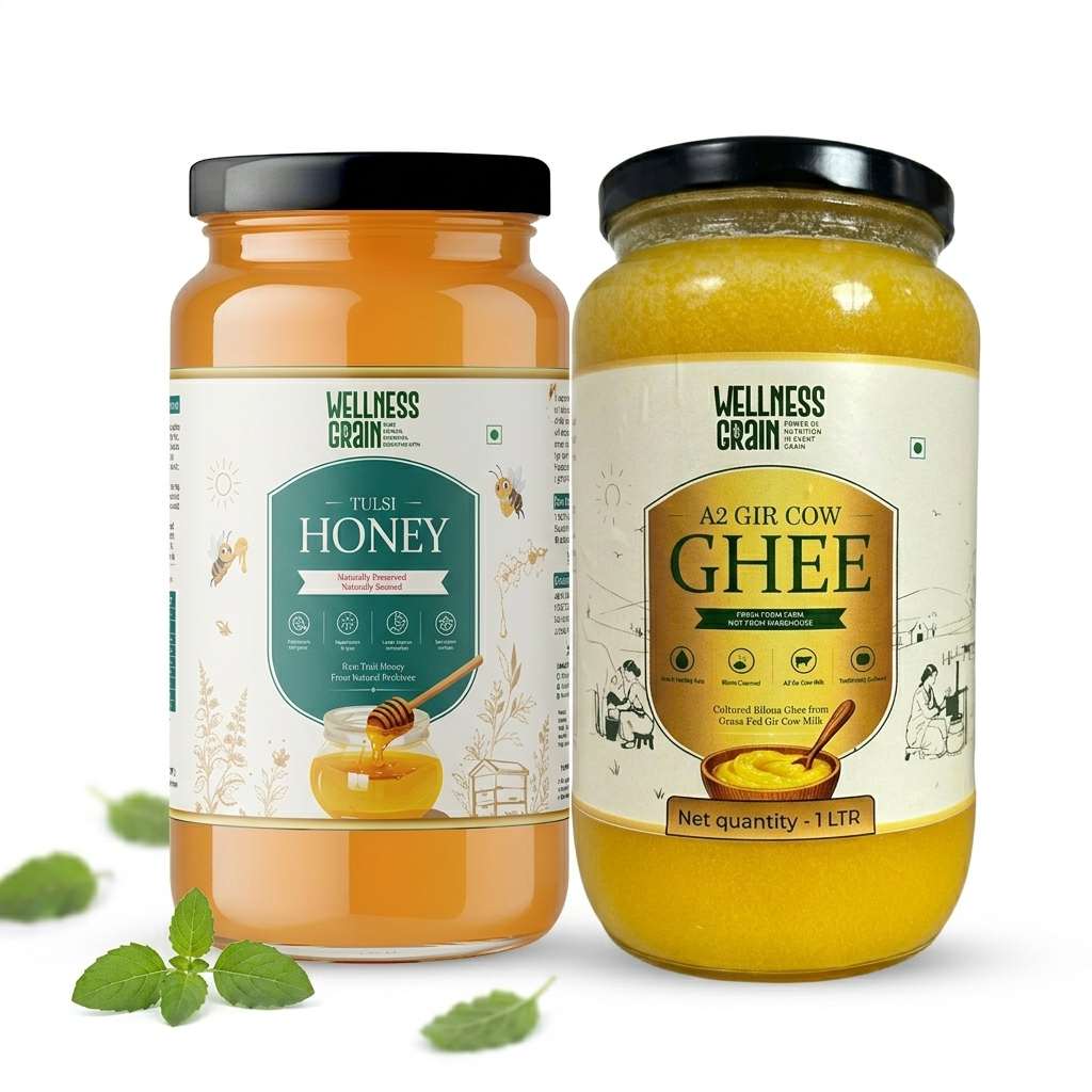 A2 Gir Cow Bilona Ghee & Raw Tulsi Honey Combo