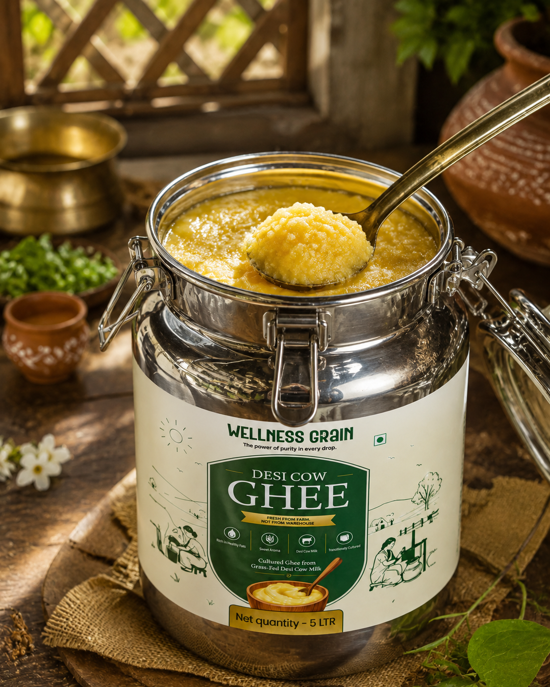 5L A2 Desi Cow Ghee – Cultured, Danedar & Ethically Sourced