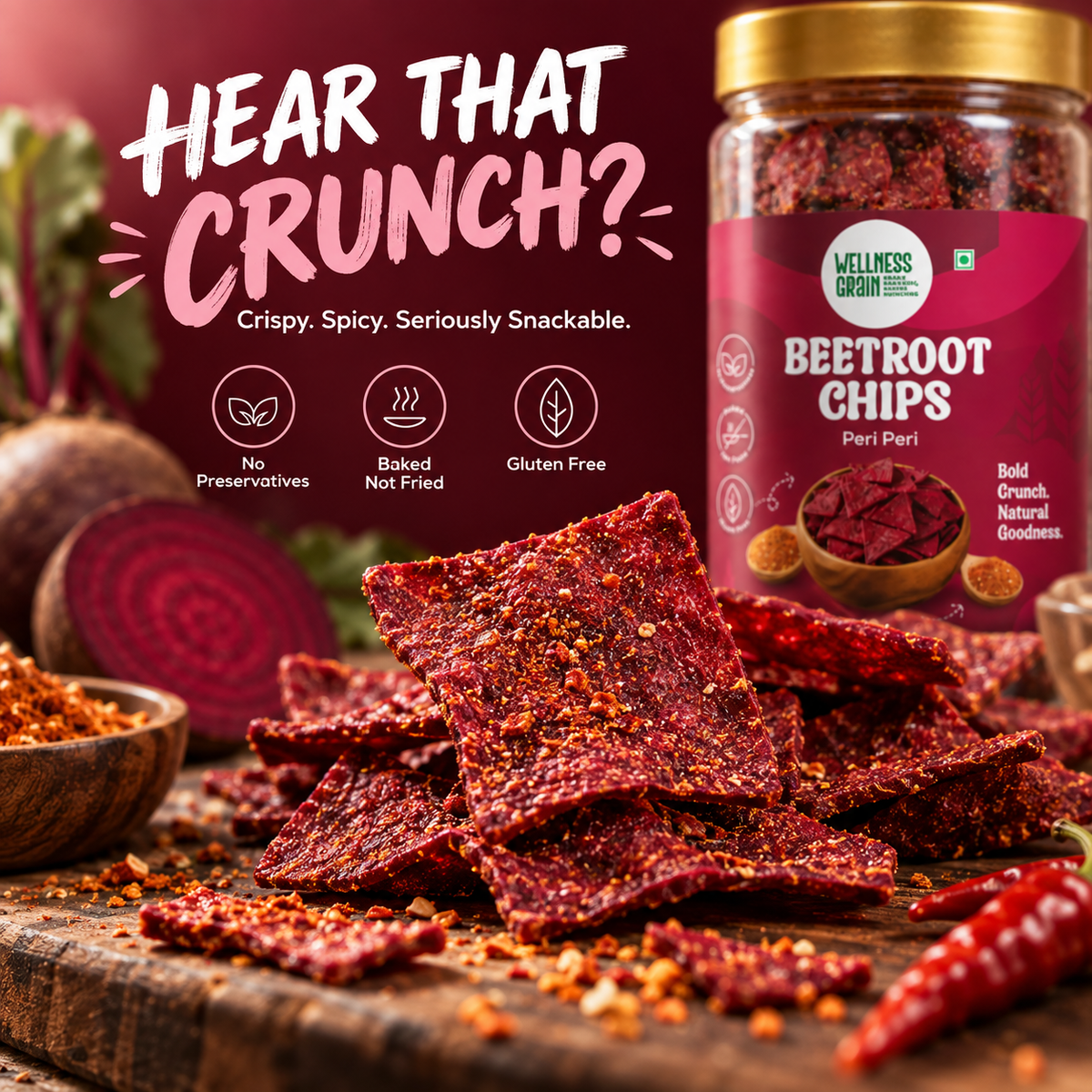 Beetroot Chips – Peri Peri | Baked, Gluten-Free & High-Fibre Snack