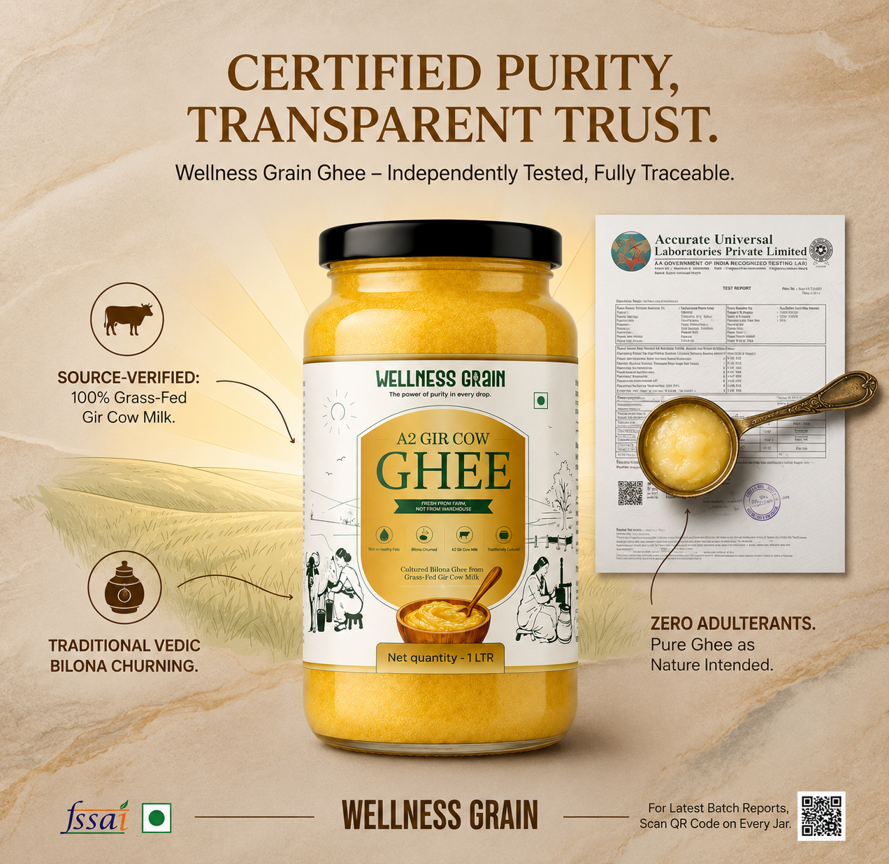 A2 Gir Cow Bilona Ghee Fresh Batch | Lab Tested | Grass Fed